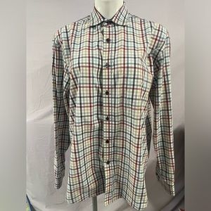 Preowned Tasso Elba Mens Casual Shirt Multicolor Plaid Gingham Size Large 16